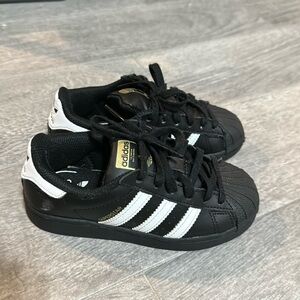 11.5k Black on White Adidas Shell Toe Classic Kids 11.5c